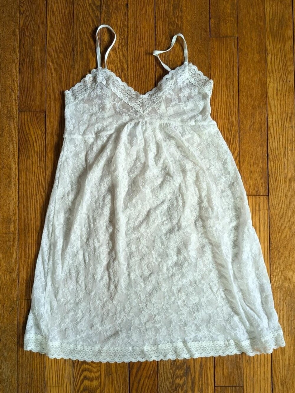 Vintage Y2k White Lace Sheer Negligee Chemise Dress
